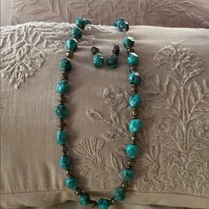 Turquoise Beaded Necklace and Earring Set